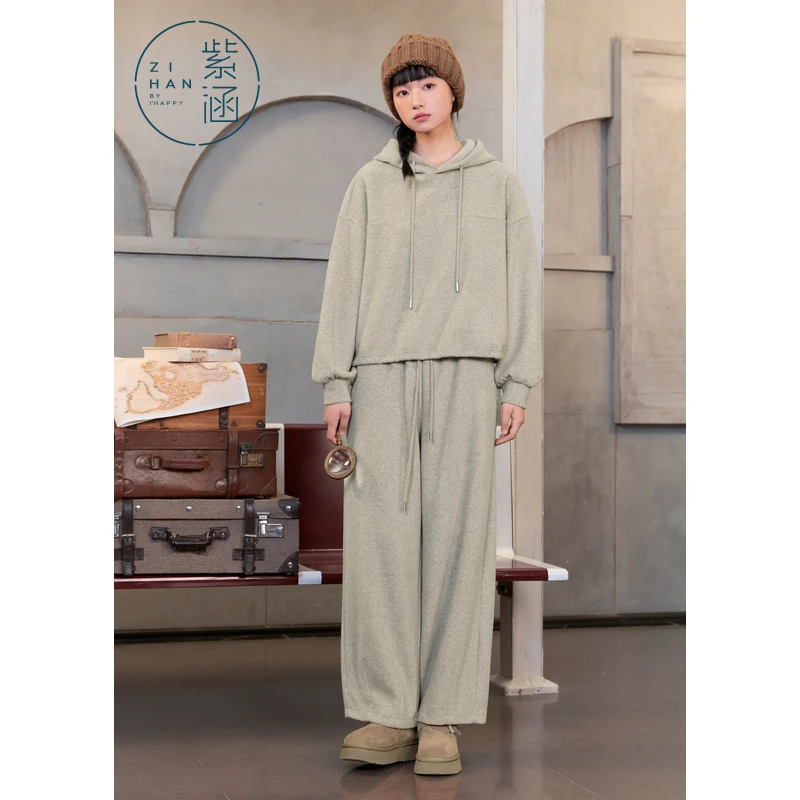 紫涵加绒连帽卫衣直筒阔腿裤两件套装女新款Z4Z10AN011