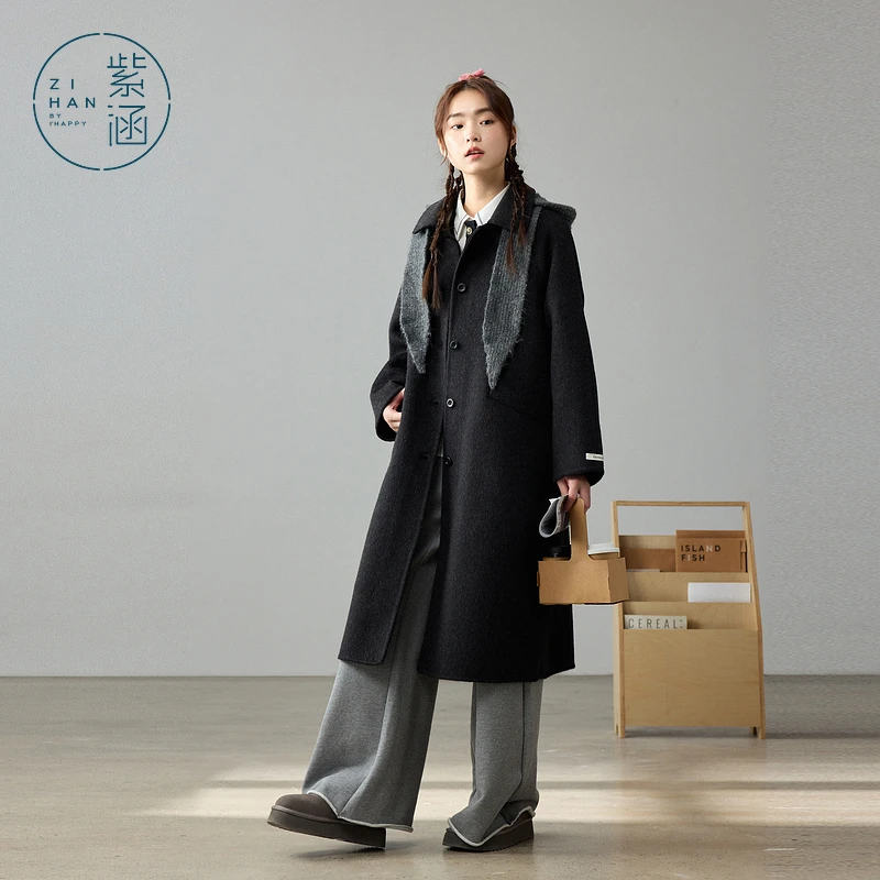 紫涵长款双面羊毛呢大衣女冬新款高级感保暖外套Z4Z10AW564