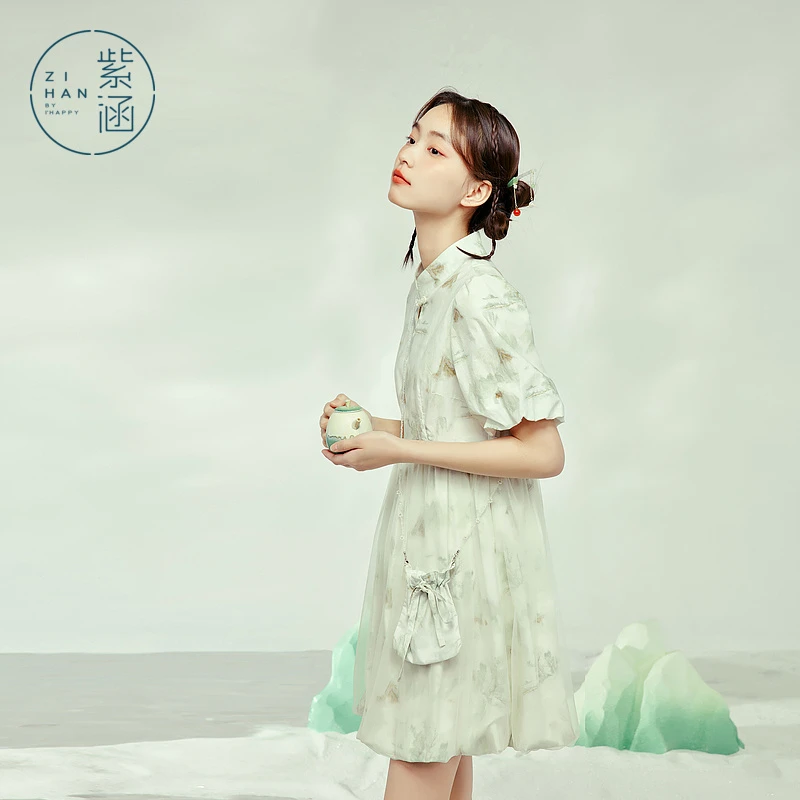 紫涵新款国风连衣裙新中式立领印花小个子娃娃裙Z3Z03DS036