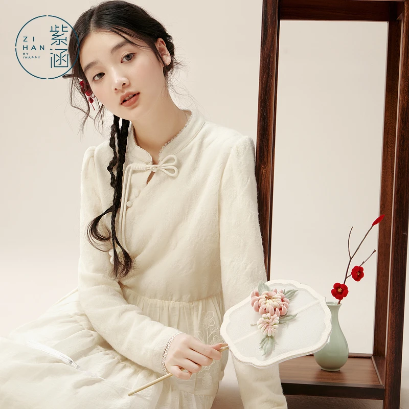 《王雪糕专属》紫涵立领斜襟盘扣拼接连衣裙女2024冬季Z4Z12AS525