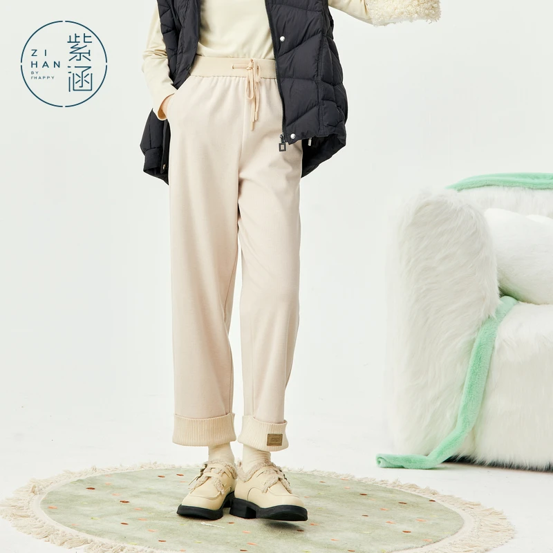 紫涵松紧抽绳针织直筒裤冬季新款百搭舒适休闲裤Z3Z11AS326