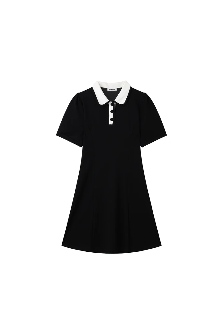 DAIPAI撞色设计Polo针织收腰连衣裙时尚百搭简约通勤女装连衣裙