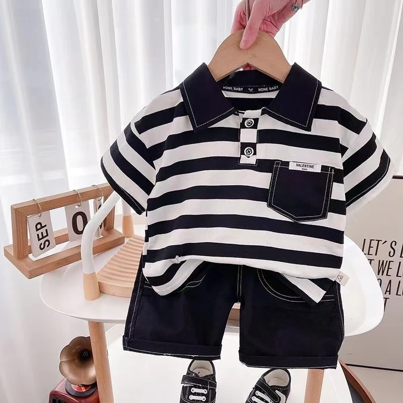 男童Polo衫套装夏季2024新款宝宝短袖衣服潮帅气时髦儿童薄款夏装