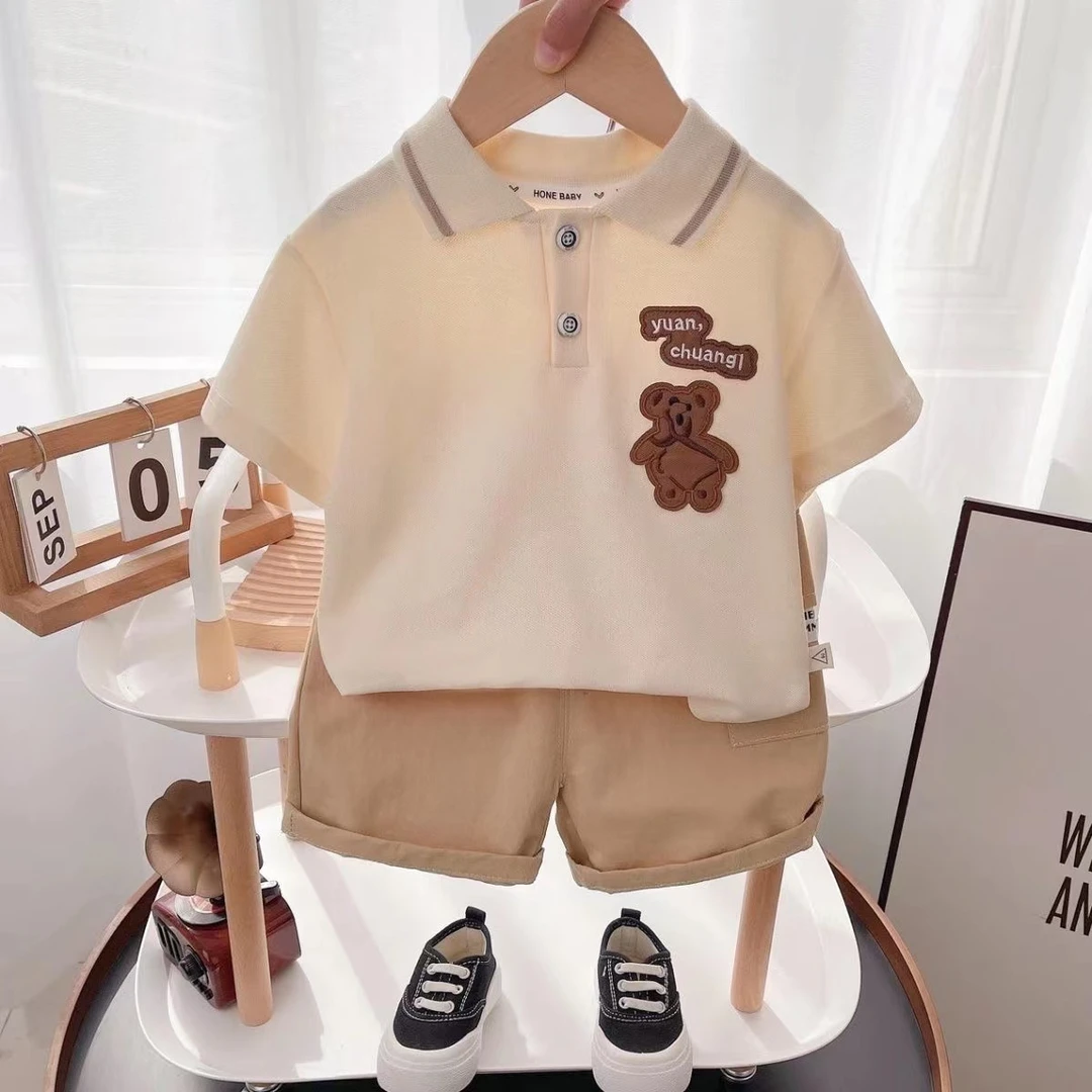 男童夏装套装2024夏季新款小童男宝宝时尚短袖条纹polo衫两件套潮