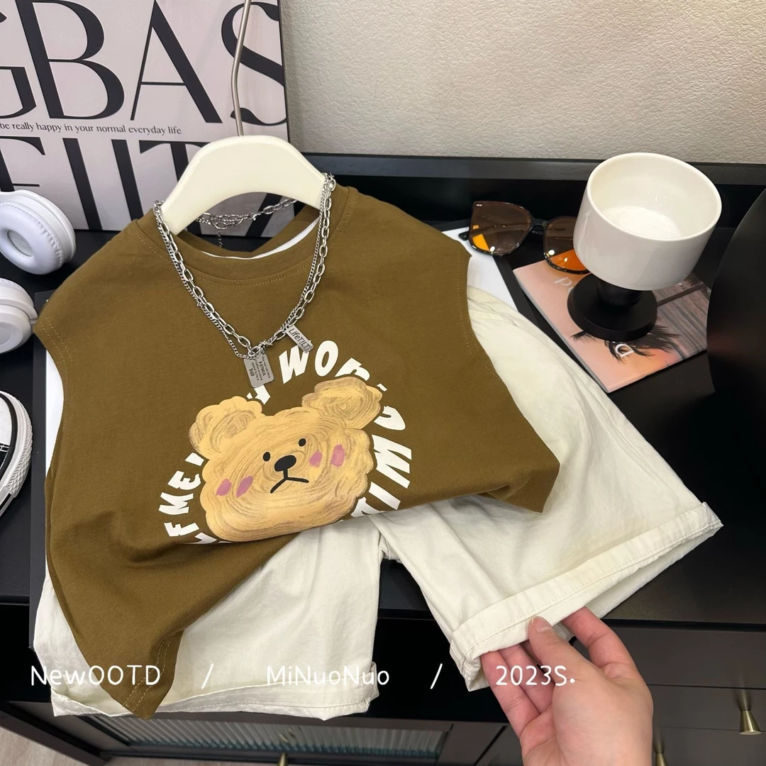 童装儿童背心套装2024夏季新款男童中小童帅气无袖短裤两件套韩版