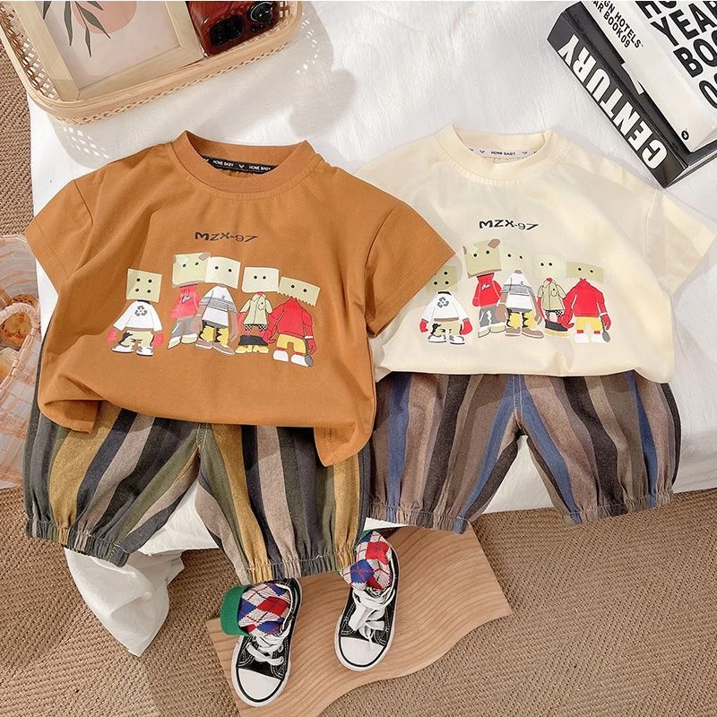 洋气小男童套装夏装酷2024新款儿童夏季宽松两件套韩版潮痞帅宝宝