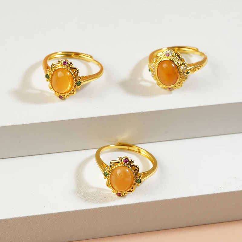 【厚爱公主专享】琥珀蜜蜡蛋面戒指A01680 多样性发一