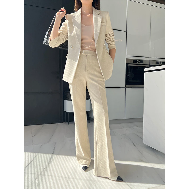 【时尚轻奢】毛呢西装套装女秋冬加厚高端气质职业装休闲米白色西服