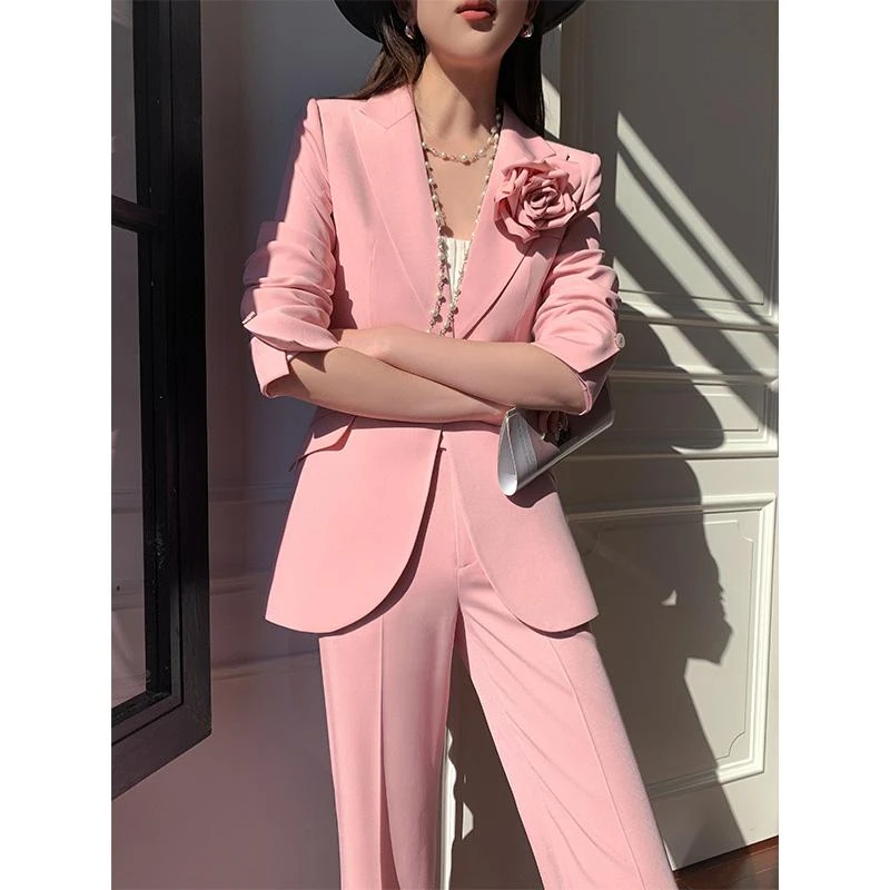 【时尚轻奢】2028春季新款粉色西服套装女高端美业气质女神范正装