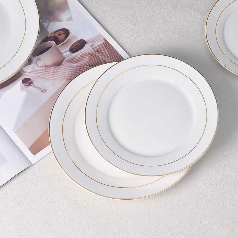 牛排陶瓷骨碟圆形西餐盘子金边菜盘家用碟子浅盘平盘菜碟西式餐具