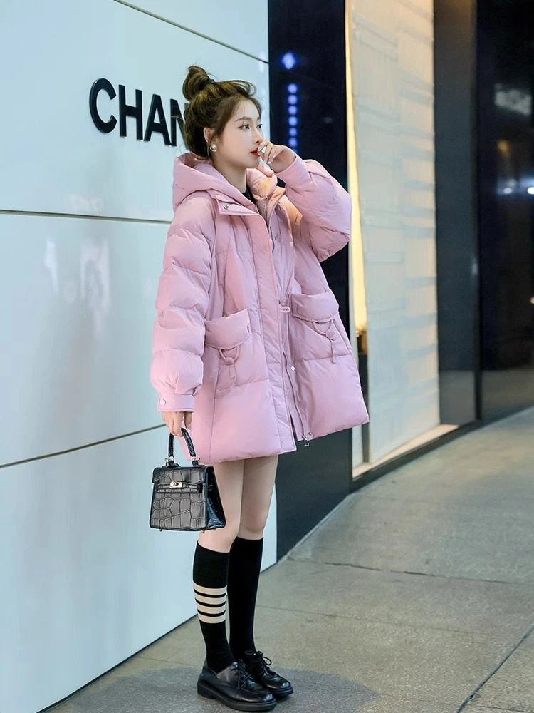 羽绒服女小个子中长款小众设计感高端90冬季宽松面包服外套
