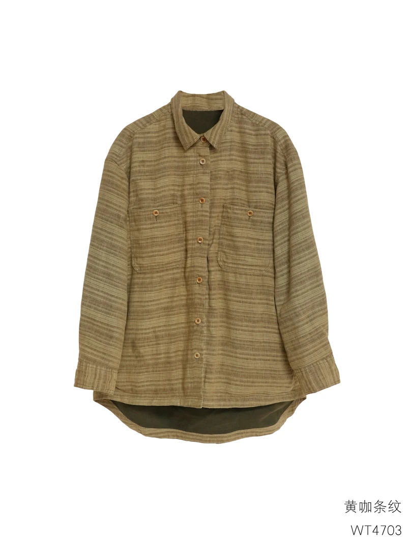 沉香布衣草堂 原创秋冬汉麻长袖衬衣横纹做旧WT4703