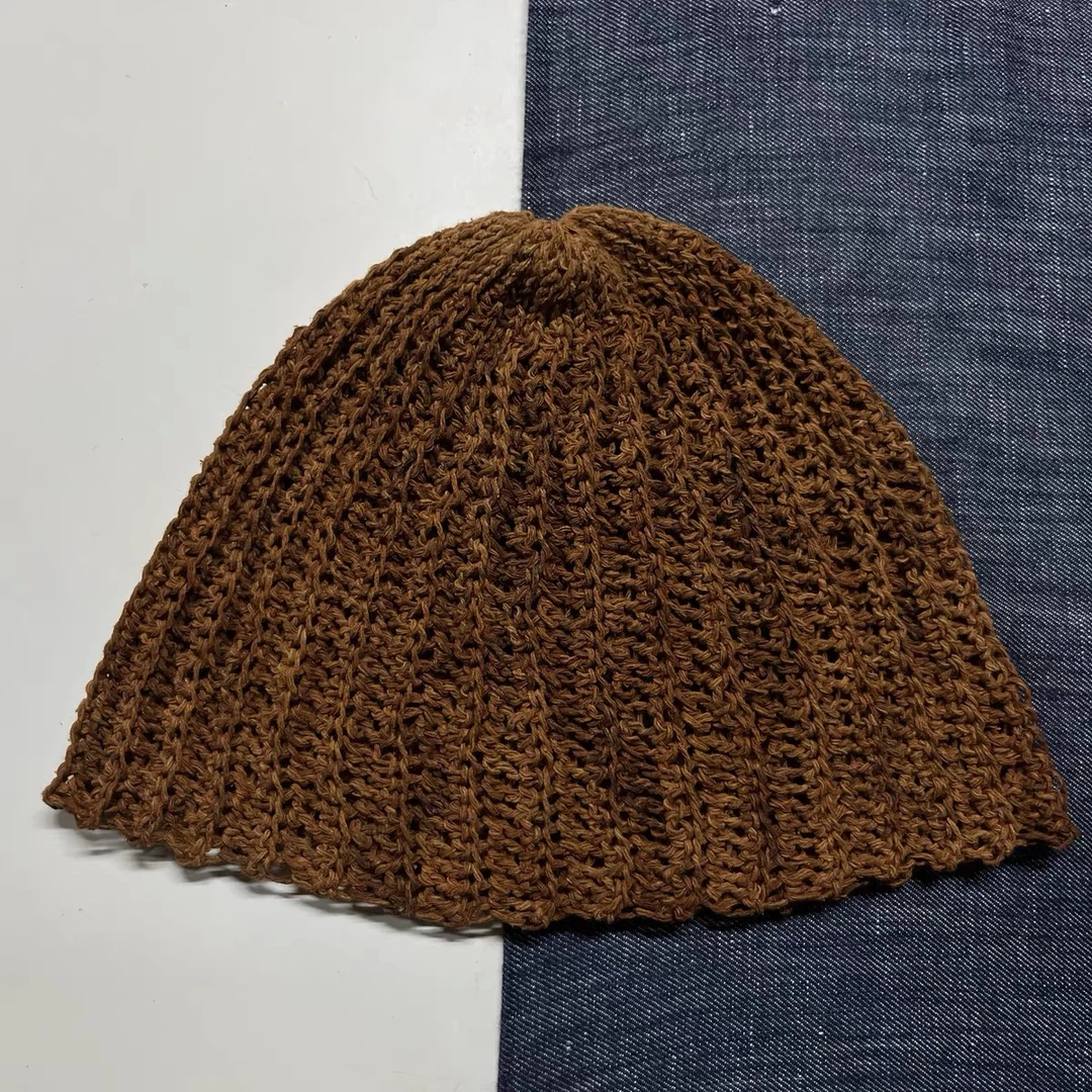 沉香布衣草堂 自制瓜皮帽针织鱼骨薯莨染手工蚕丝线帽子C25s01009