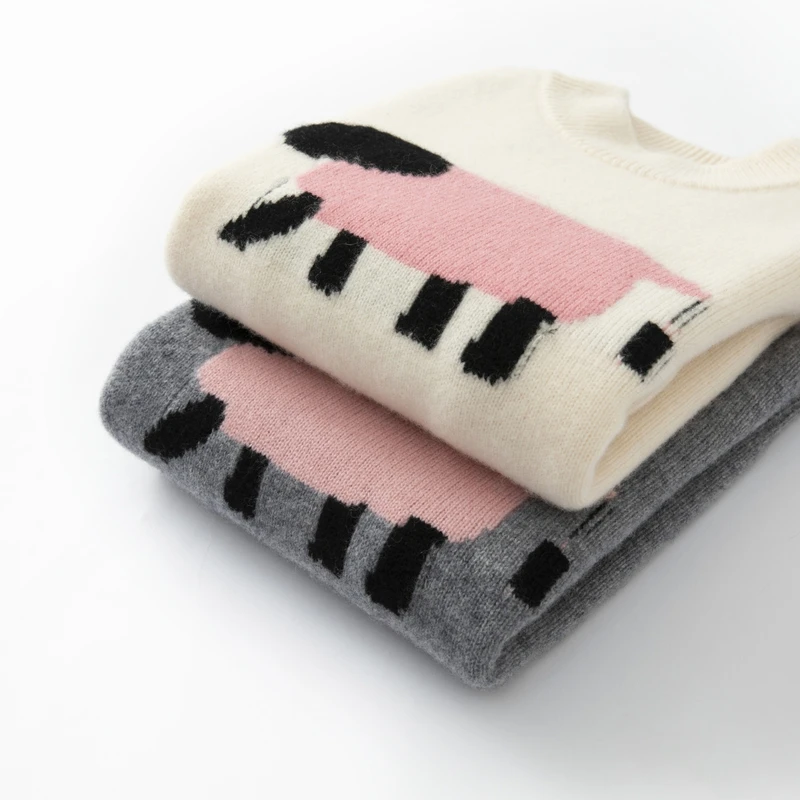 儿童100%纯羊毛衫撞色小羊宝宝大童加厚保暖圆领秋冬冬季套头