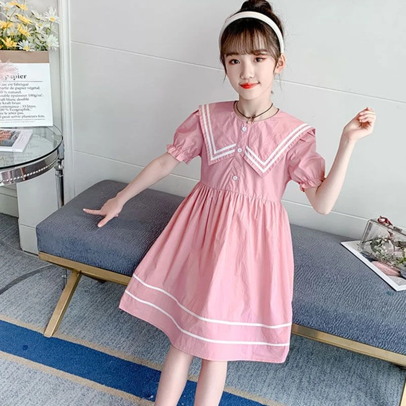 女童连衣裙夏儿童裙子海军风时尚公主网红夏装中大童洋气女孩童装
