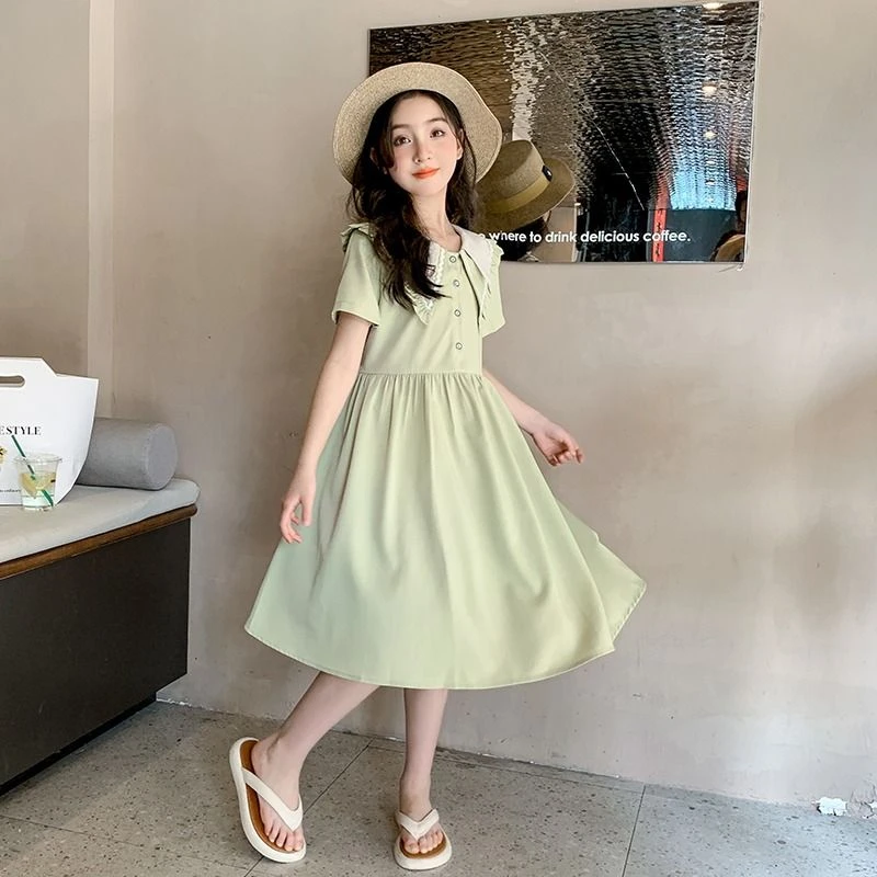 女童夏装连衣裙2024新款夏季洋气女孩小香风娃娃领公主裙