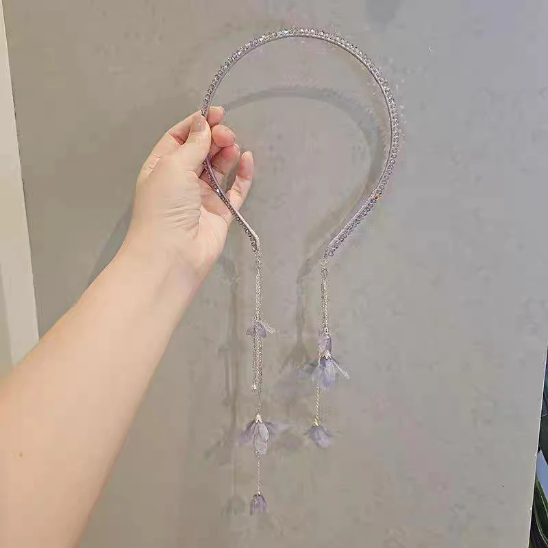 紫色薄纱工艺水晶流苏发箍发饰头饰印象气质时尚