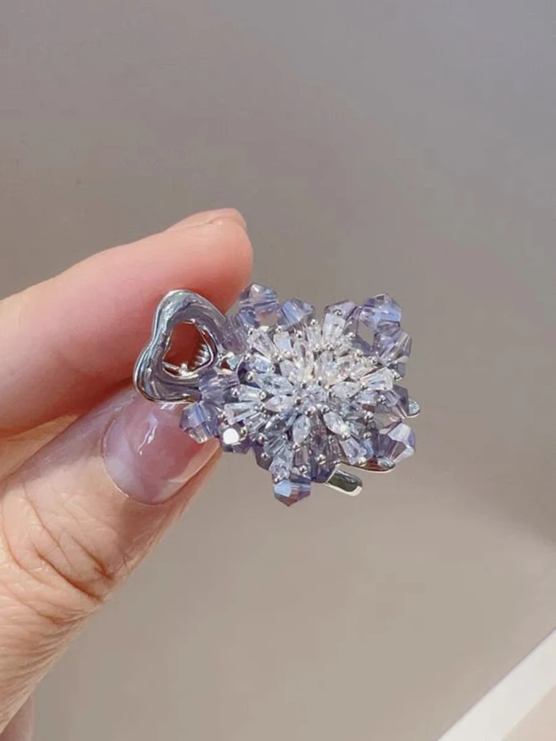 冰雪淡紫色水晶锆石雪花迷你小抓夹