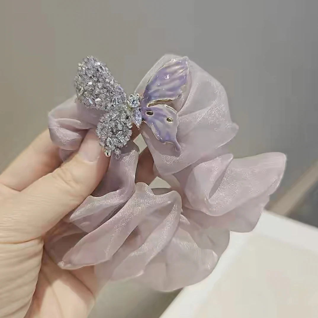 温柔紫编织璀璨珠子滴油蝴蝶发圈