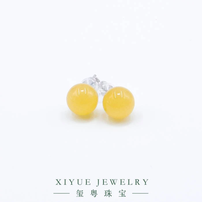 (玺粤珠宝) 精品.天然.原矿.俄料.蜜蜡.圆珠.福利.耳钉.7mm左右.