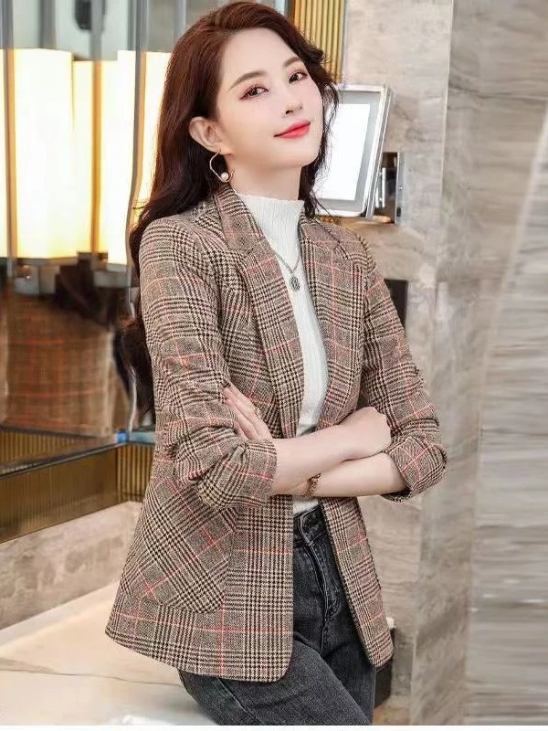 美娇蛾小西装外套女百搭春秋款上衣小西服文艺复古修身显瘦西服