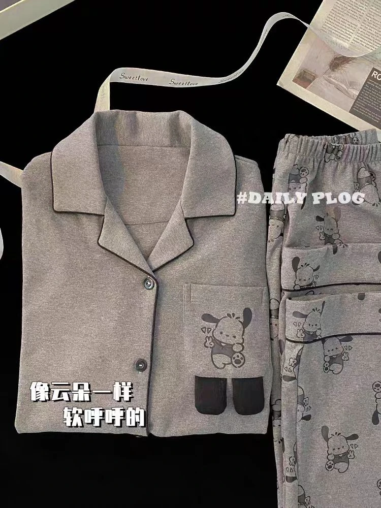 秋冬季帕恰狗情侣睡衣男士长袖薄款大码宽松卡通休闲韩版家居服装