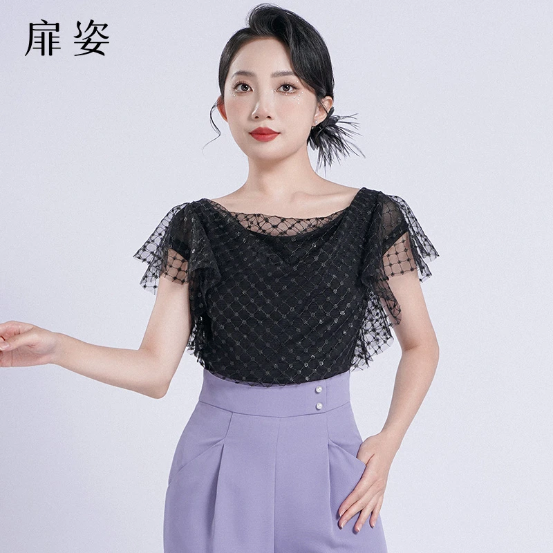 FZ 女士夏季新款摩登舞连体练功服交谊舞吉特巴舞衣上衣F1164