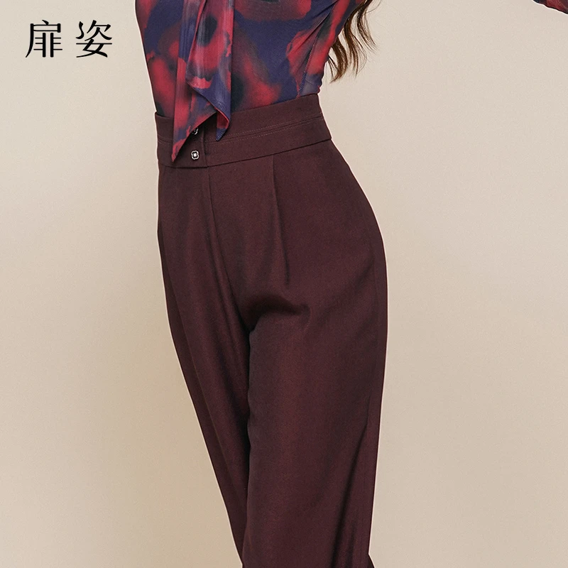 扉姿 摩登舞蹈裤女秋冬高腰显瘦跳舞长裤拉丁国标舞练功裤子F2121