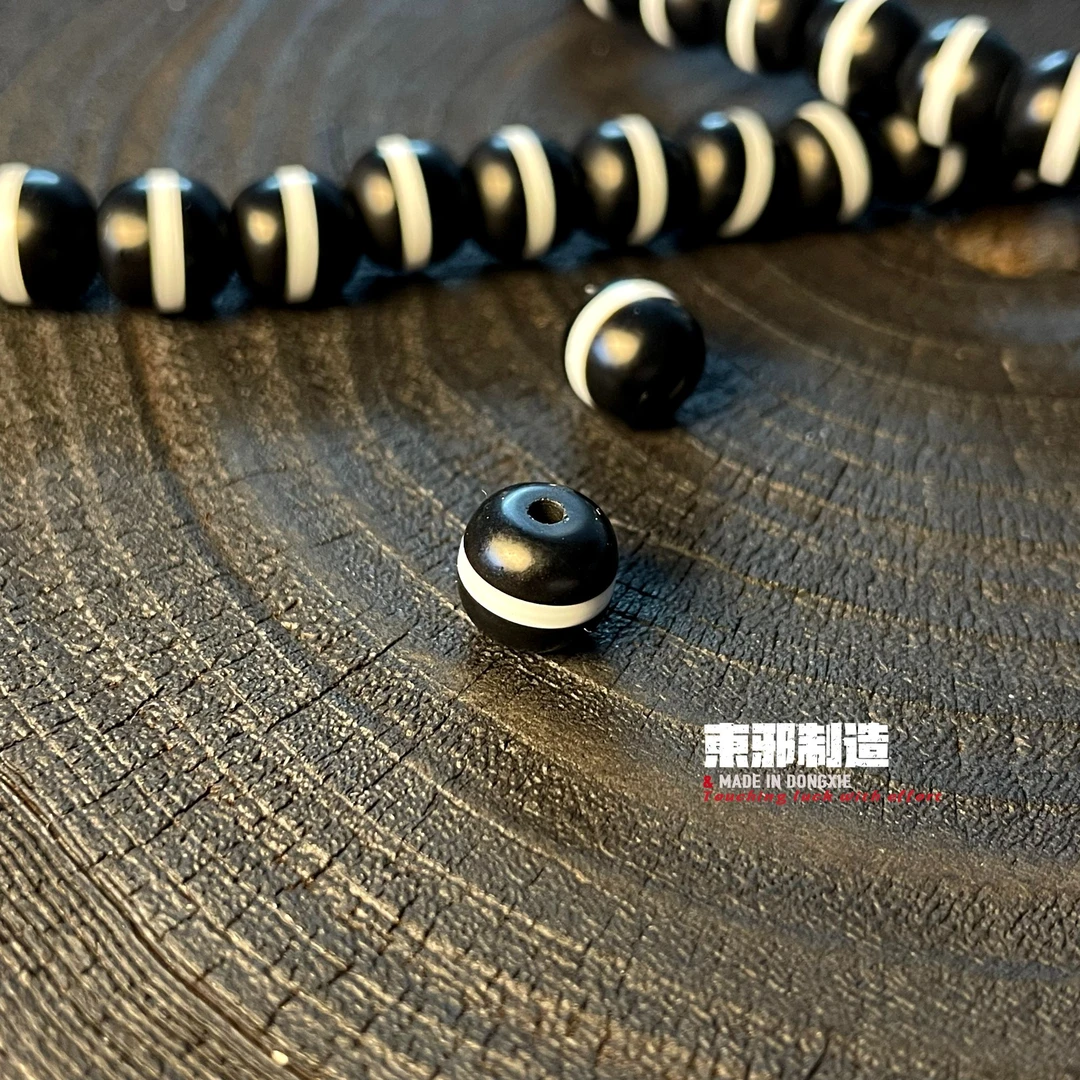 【東邪配珠】！柔光黑白天然一线药师老型玛瑙8x8mm多样性发货