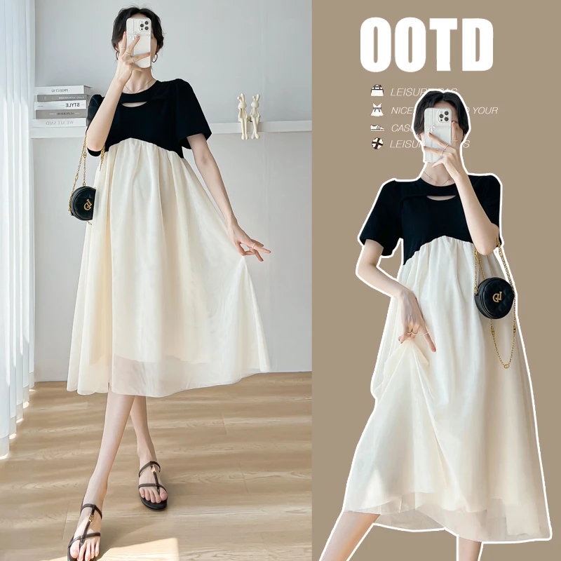 现货2024夏季新款网红孕妇装小清新气质减龄显瘦网纱连衣裙夏款