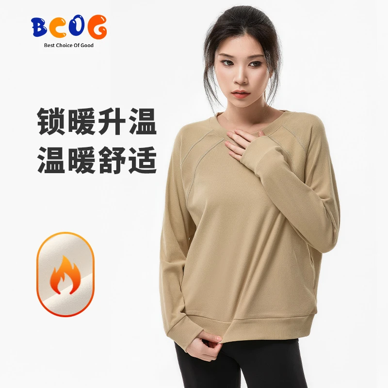 运动卫衣女加绒运动外套保暖无帽卫衣套头衫德绒潮流印花新款