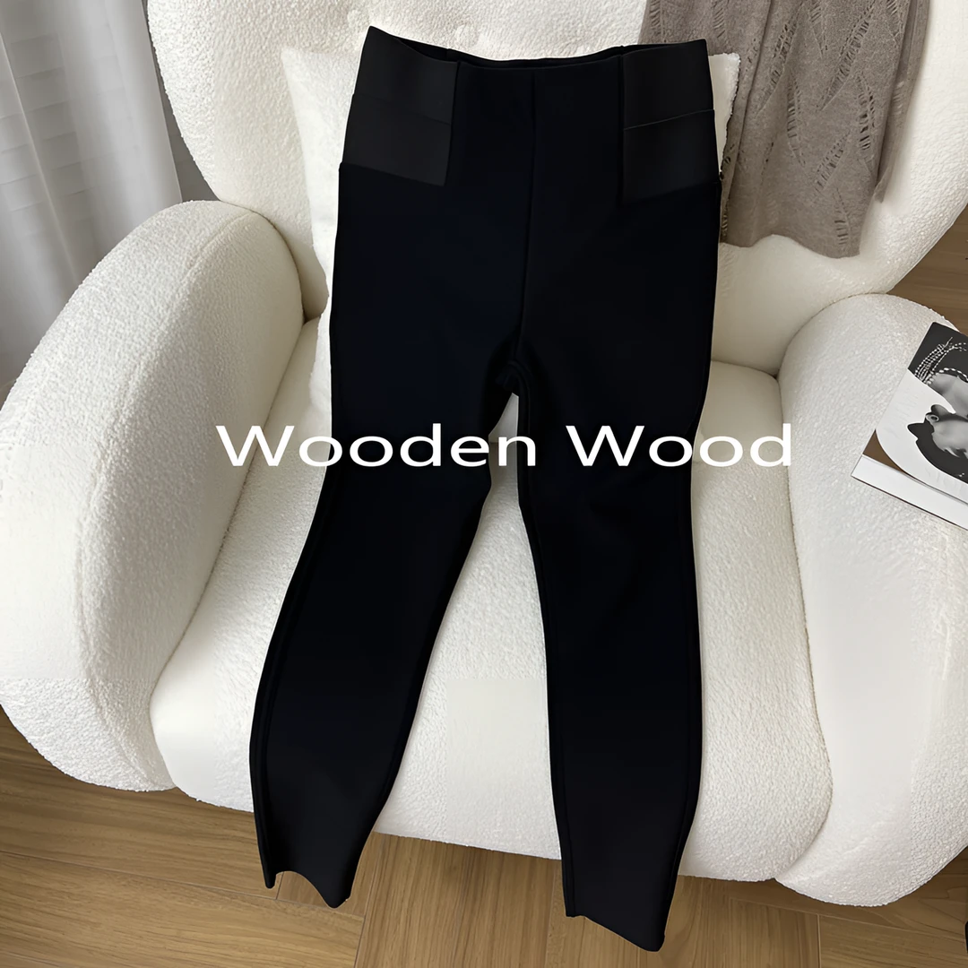 Wooden Wood “隐形瘦腿裤” 时尚修身保暖百搭弹力小黑裤   P75291