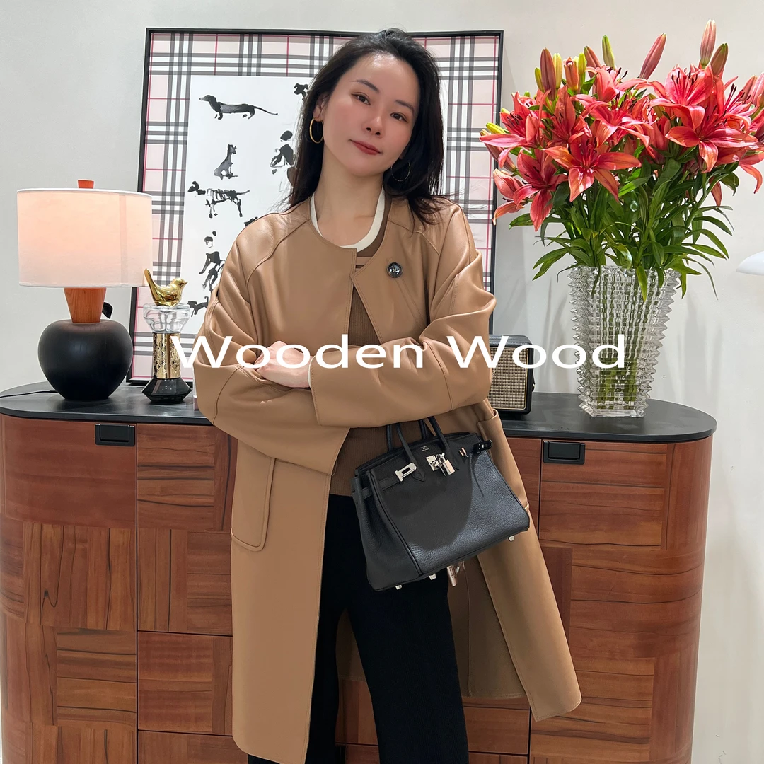 Wooden Wood“米兰女郎”秋冬长款显瘦皮衣女小众设计款气质P75089