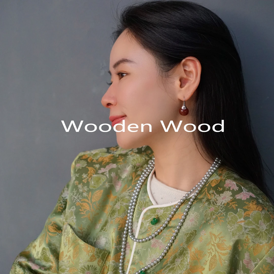 非金属耳饰 Wooden Wood“南国红豆”复古气质（耳王不）外套P75352