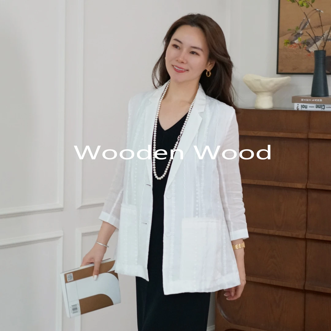 Wooden Wood“素雅清资”高端气质轻薄苎麻刺绣宽松夏季外套P75841