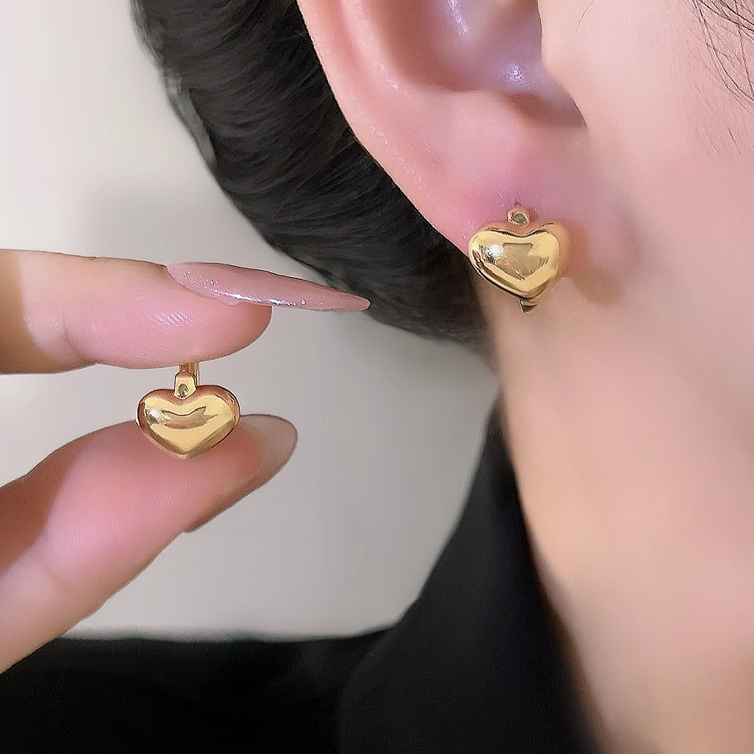 铜合金耳饰 简约时尚精美复古气质素款几何金色爱心耳扣1177