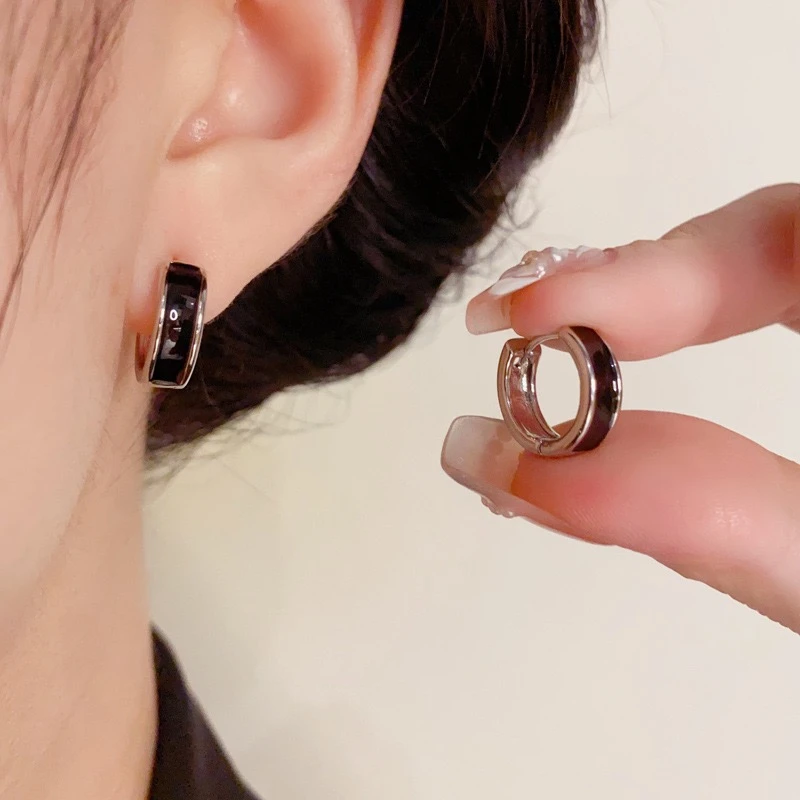 铜合金珐琅耳饰 时小众时尚简约百搭精致设计感滴油圆形耳扣923