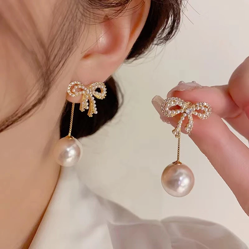 铜合金仿珍珠耳饰 优雅气质轻奢时尚蝴蝶珠珠锆石两戴款耳饰185