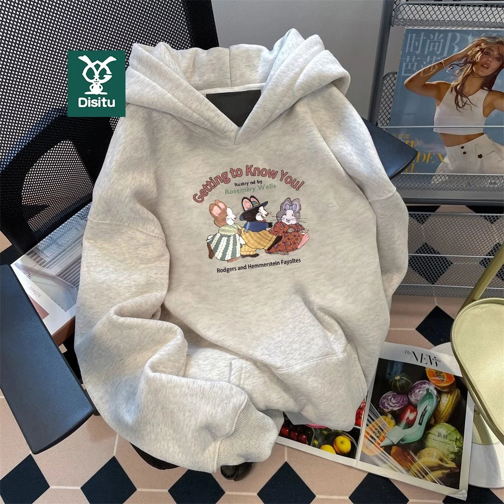 迪斯兔女童加绒卫衣秋冬新款洋气女孩卡通连帽上衣保暖中大儿童装