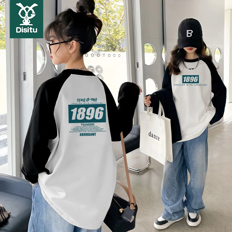 迪斯兔女童长袖t恤春秋装新款韩版拼色中大童洋气休闲儿童打底衫