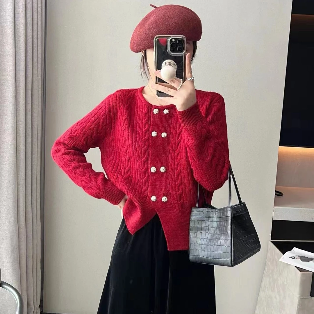 【阿蜜莉雅】2022秋冬纯色韩版宽松加厚毛衣女开衫外套268