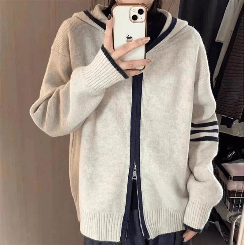 【淑曼图】2023新款秋冬加厚长袖针织宽松百搭毛衣外套042