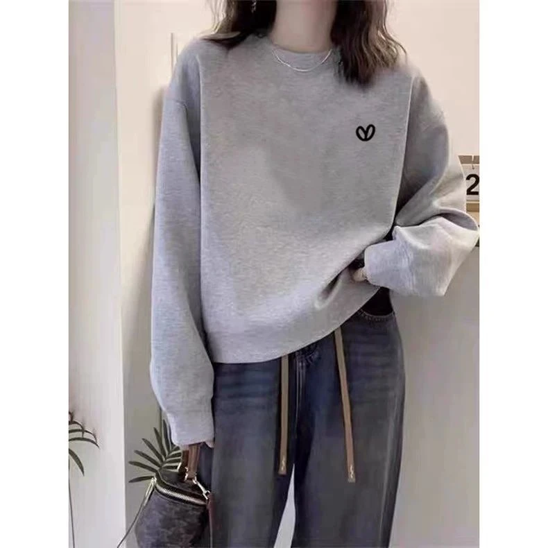 2025新款圆领卫衣女宽松休闲时尚百搭洋气外套上衣加绒加厚秋冬季