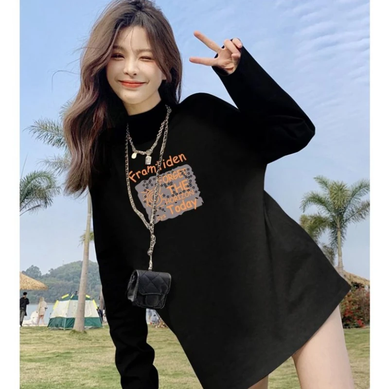 德绒长袖t恤女2024新款爆款中长款遮屁股打底衫秋冬加厚保暖内搭