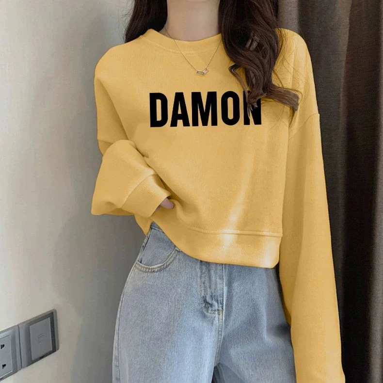 圆领套头短款卫衣女加绒加厚秋冬长袖上衣高腰显瘦小个子春秋薄款