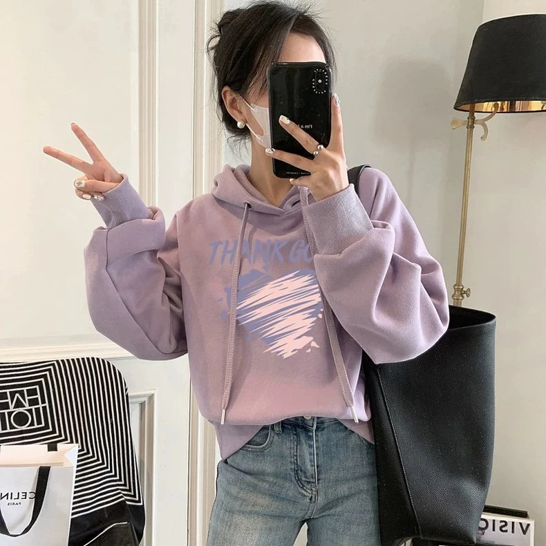 设计感小众秋冬新款2025加绒加厚套头连帽卫衣女短款宽松韩版外套