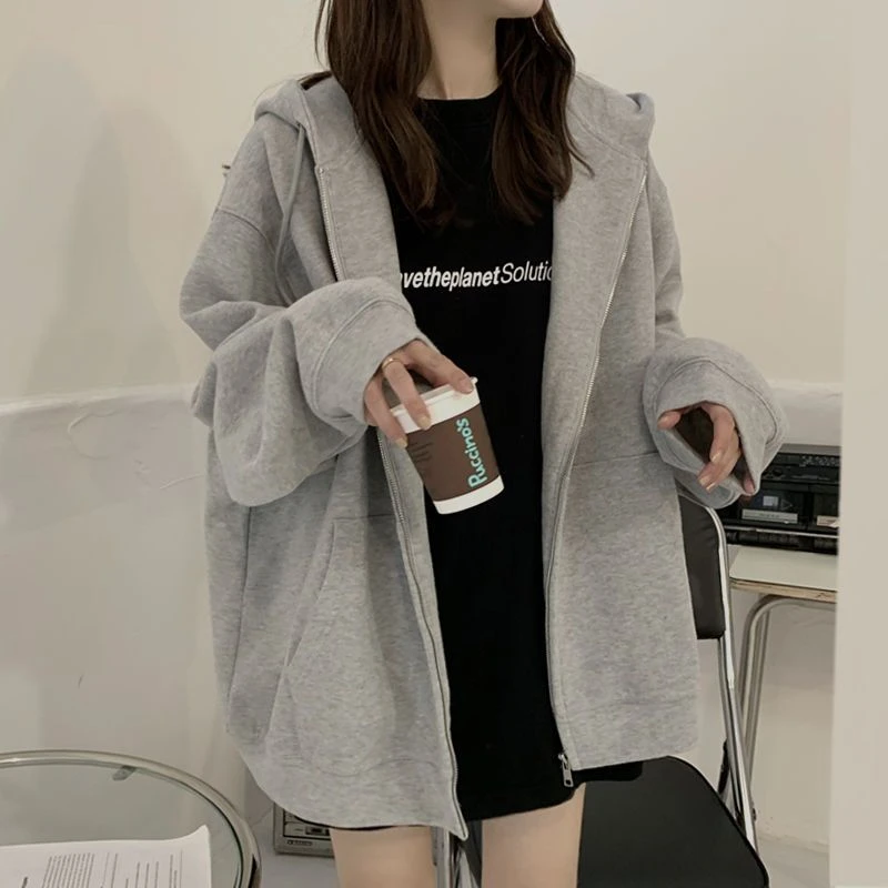 2025新款秋季韩版宽松学生慵懒风开衫连帽卫衣女长袖外套女ins潮
