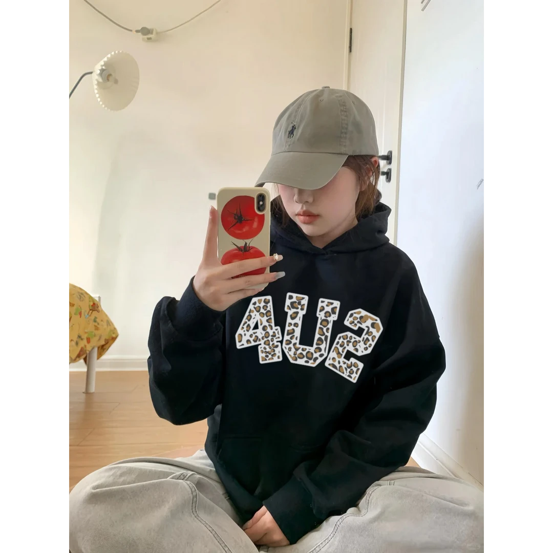 美式复古慵懒风宽松长袖卫衣女秋冬新款休闲时尚潮牌ins连帽上衣