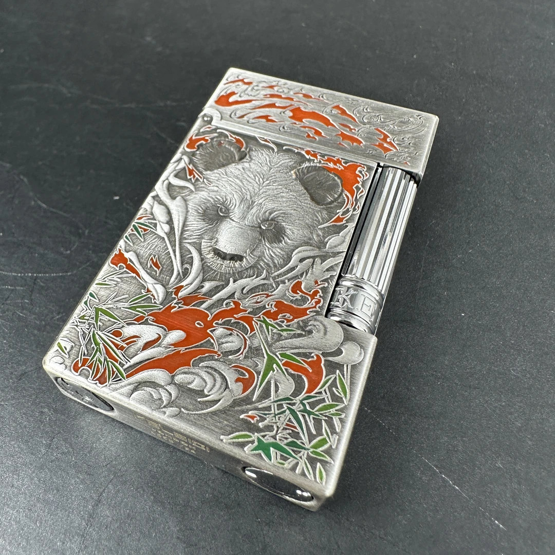 男士熊猫纯铜充气朗声钢音侧滑打火机经典