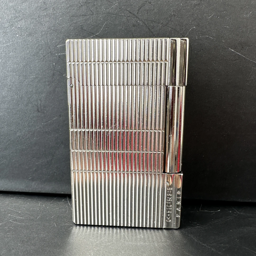 神骏盖茨比竖纹纯铜充气朗声钢音侧滑银色打火机常规机